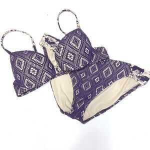 BECCA by Rebecca Virtue Purple Crochet Bikini Swimsuit Set Size M Top L‎ Bottoms